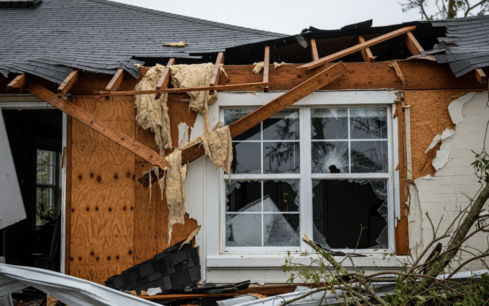 storm-damaged house