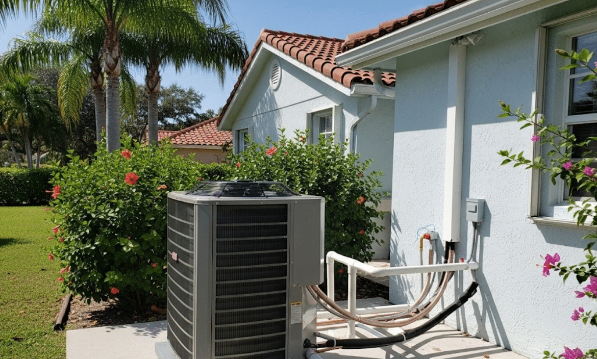 residential HVAC system setup outside a Florida house