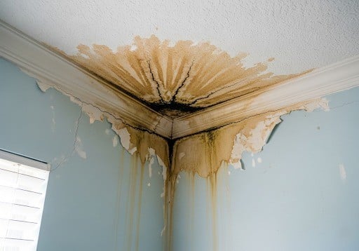 mold and water damage in ceiling corner