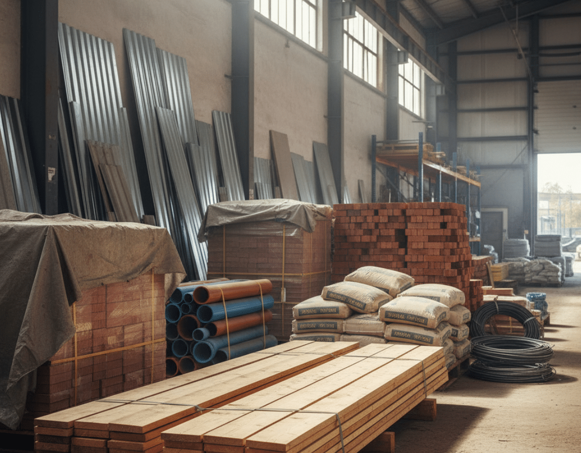 construction materials, stacked neatly