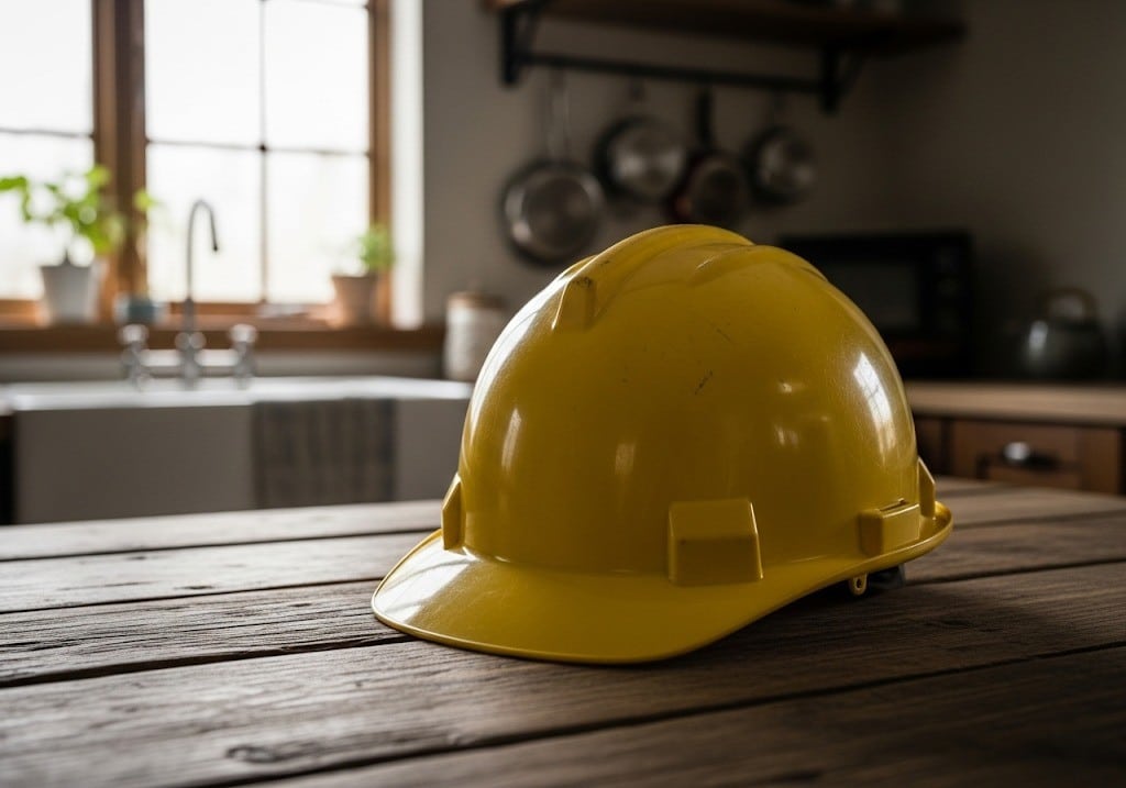 hard hat on table
