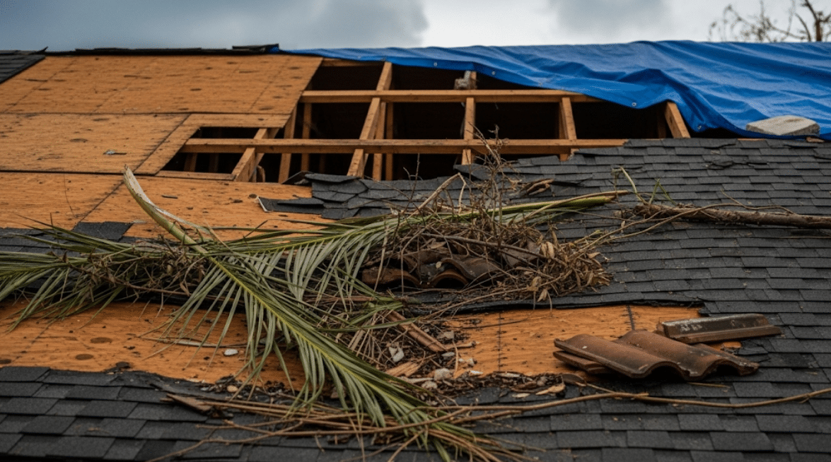 roof damaged by hurricane