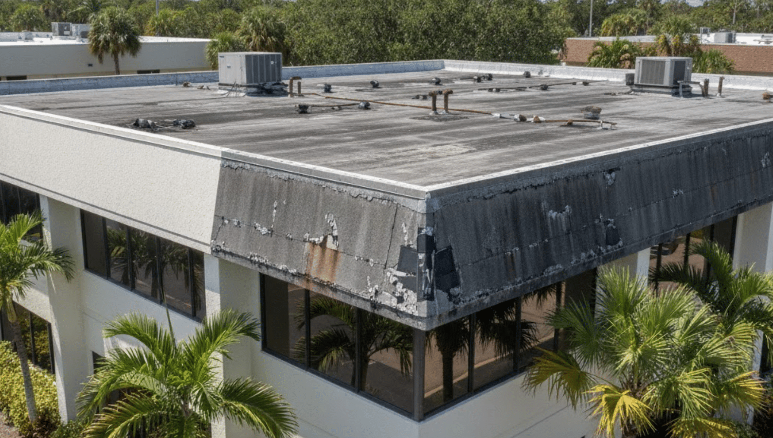 roof of building with visible damage