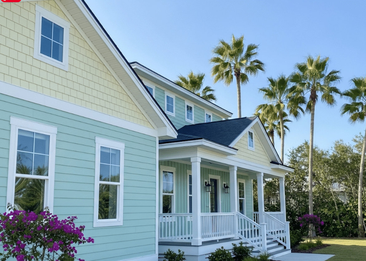 Modern coastal Florida home with fresh vinyl siding in light pastel colors representing the work of a siding contractor in Clearwater