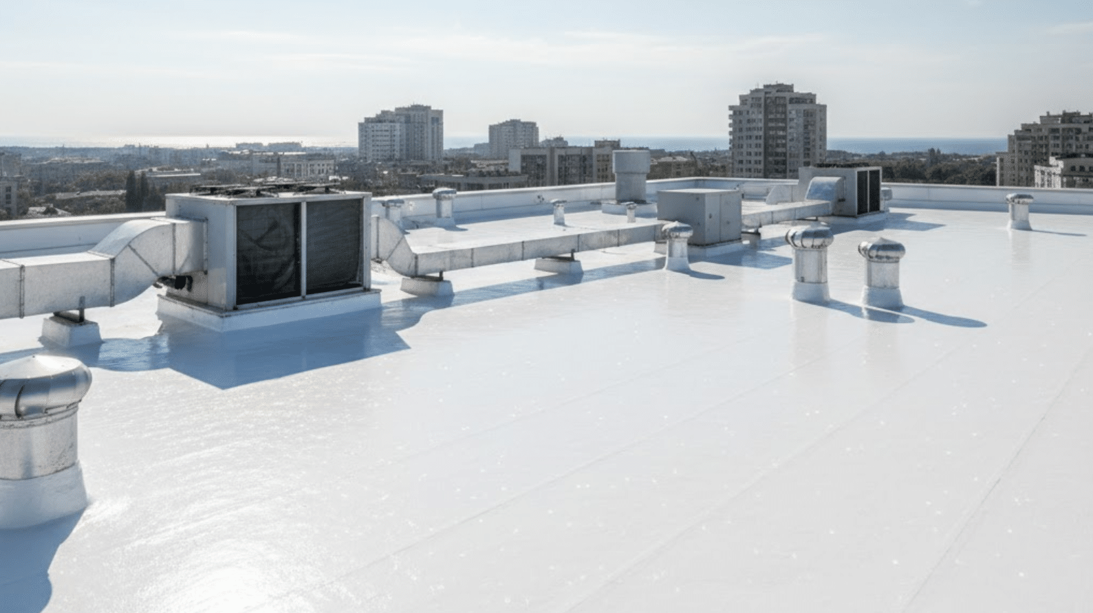 energy-efficient commercial roof with white reflective coating