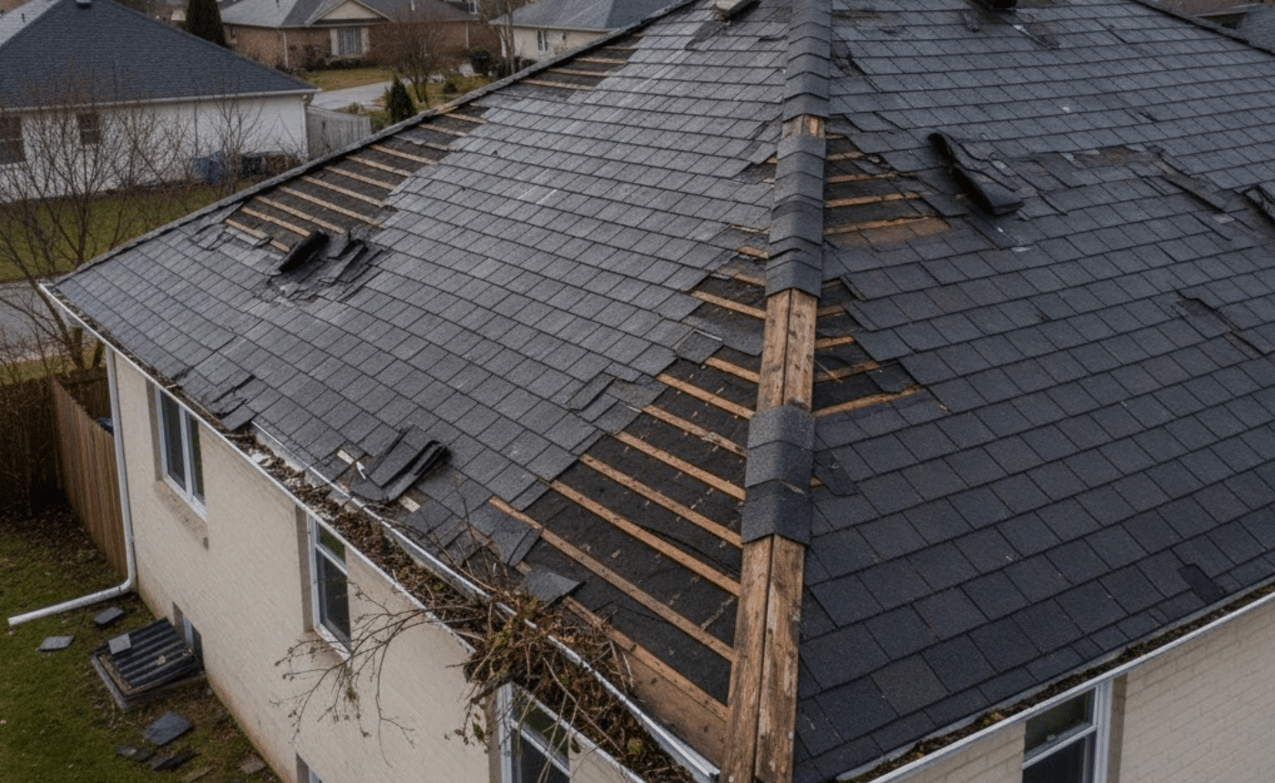 hurricane-damaged roof