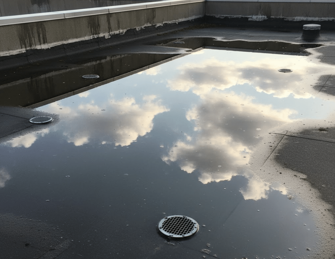 flat roof after heavy rain